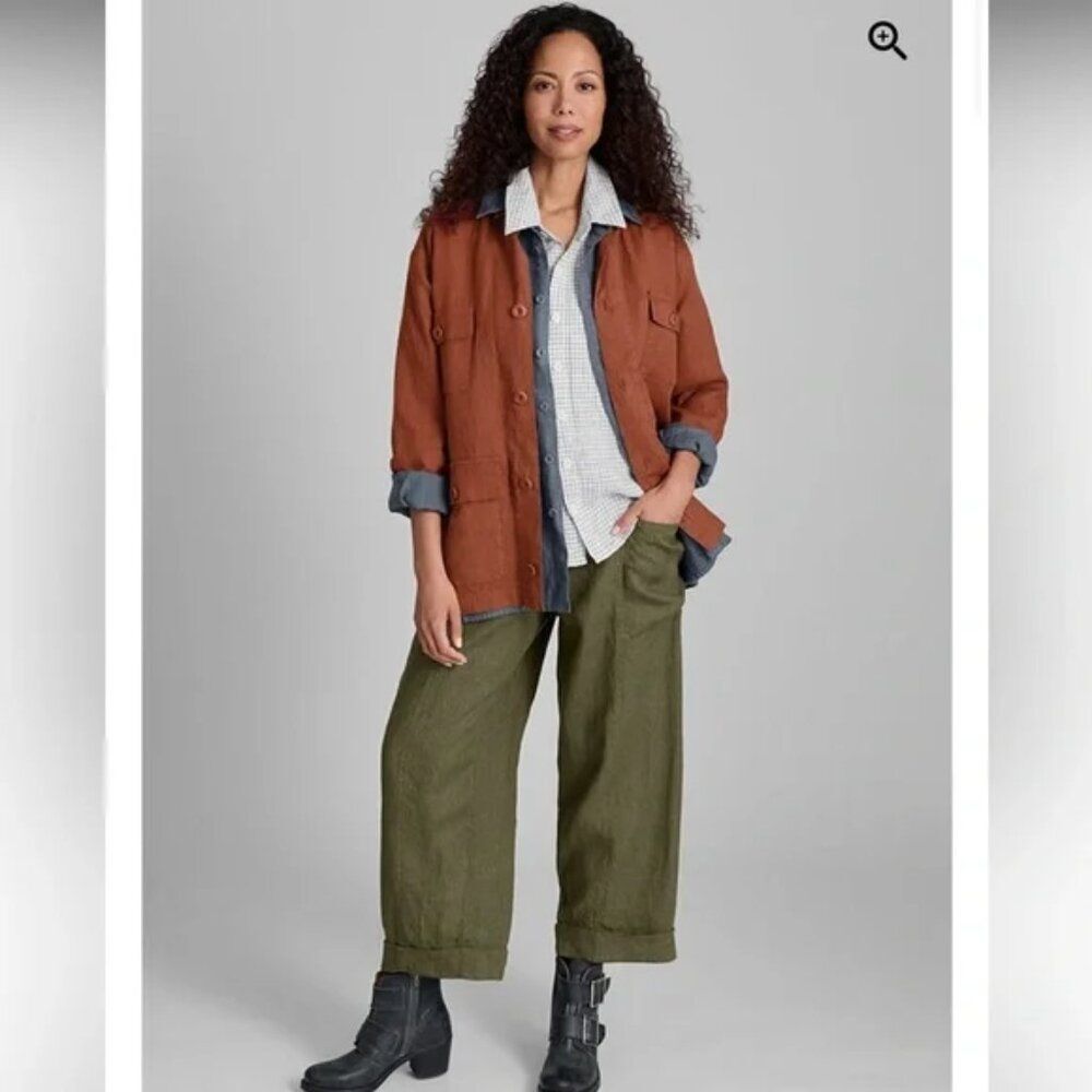 Flax Linen Grateful Jacket Spice Lrg Pockets Lagenlook Rust Orange Buttons $214